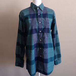 Christian Dior Monsieur Vintage Plaid Button Down Shirt, Blue Green Mens Medium